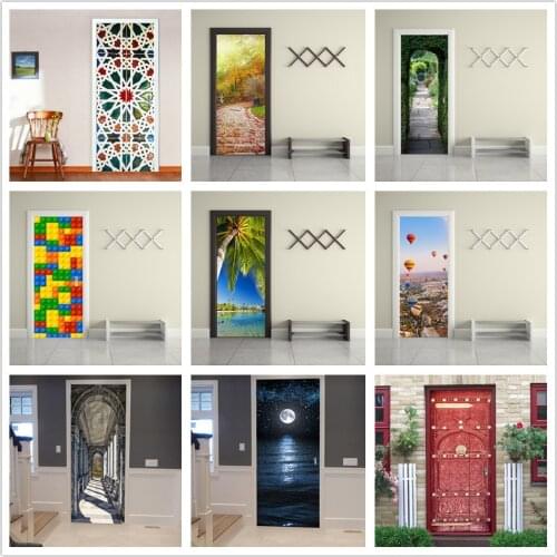 3D Creative Kaleidoscope Glass Door Stickers For Bathroom Door Renovation Self-adhesive Decoration Waterproof Wallpaper Stickers