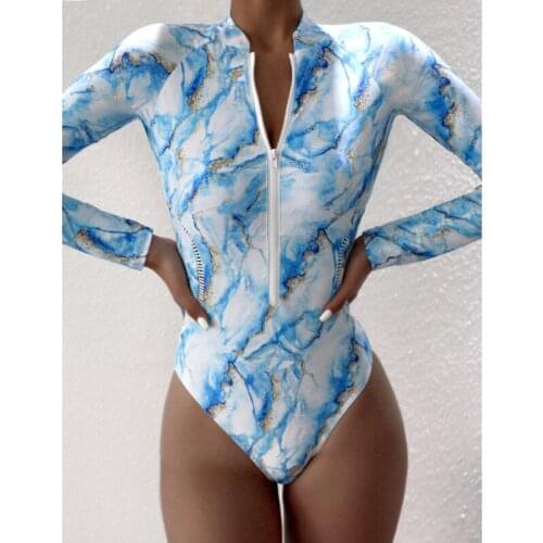 Summer Zipper One Piece Swimsuit Long Sleeve Swimwear Sports Womens Swimming Bathing Suit Beach Bather Surfing Swim Wear 2021