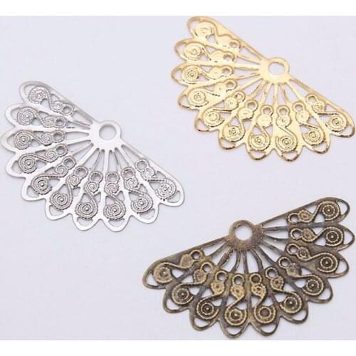 300pcs 38mm Metal Hollow Fan Film Beads For Sewing Craft Diy Bride Hair Headwear Bag Clothes Decoration