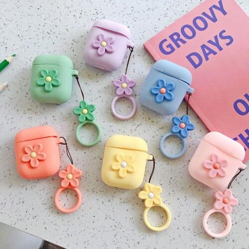 Cute Floral with Keyring Soft Silicone Earphone Cases For AirPods 2 1 Candy Color Protective Cover for AirPod Air Pods 2 Case