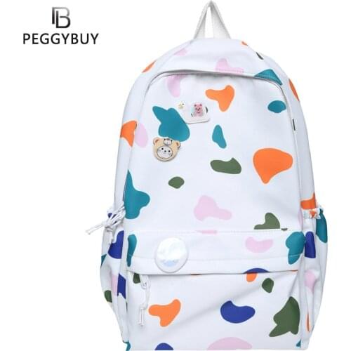 Fashion Women Cow Spots Printing Backpack Casual Students Large Capacity Handbags School Shoulder Bags