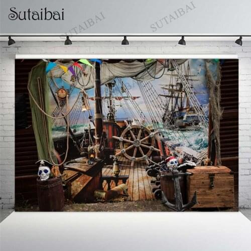 Sea Pirate Ship Old World Map Treasure Adventure Birthday Party Baby Shower Vinyl Photography Background Photo Backdrop Studio
