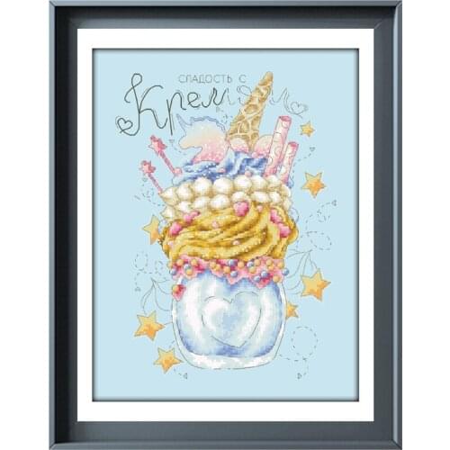 Delicious cold drink cross stitch kits icecream pattern design 18ct 14ct 11ct skyblue canvas embroidery DIY needlework