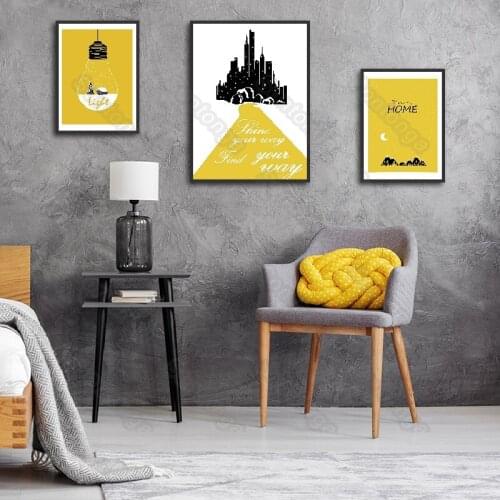 Posters and Prints Wall Art Yellow Table Lamp Carton Picture Canvas Painting Decor Modern Fashion for Living Room Kid Bedroom