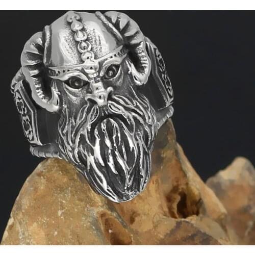 Popular Nordic mythology Viking Odin horned skull metal stainless steel mens ring