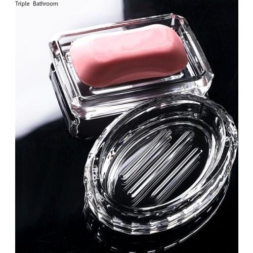 1 pc Transparent Glass Soap Dish Box Round Square Home Hotel Bathroom Soap Dish Container Bathroom Accessories Supplies
