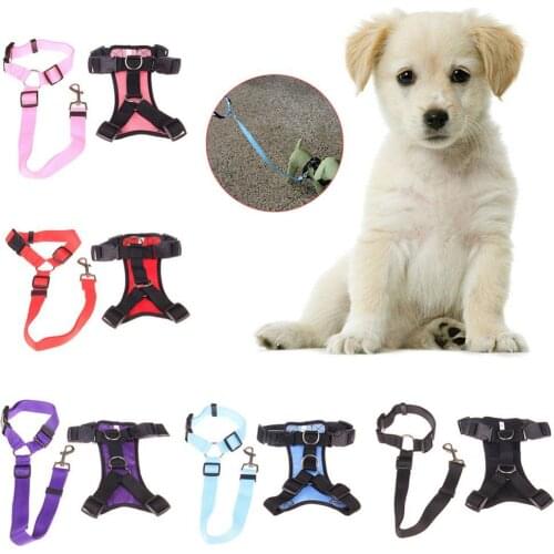 Pet Dog Black Nylon Puppy Adjustable Soft Breathable Mesh Harness Anti-bite And Anti-lost Vest Chest Strap Leash Traction Rope