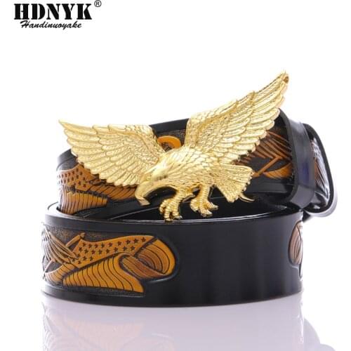 New Fashion Famous Eagle Design Belts for Men Cowskin Leather Belt Men Handcraft Belt Leisure Waistband Fly Eagle Buckle