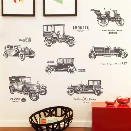 Retro Cars Pattern Wall Stickers For Bedroom Office Bar Home Decoration Creative Mural Art Diy Pvc Decals Kids Posters