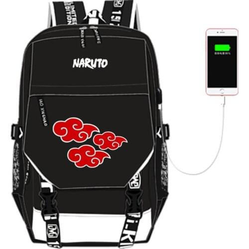 Naruto Sharingan Akatsuki Printing Backpack Anime School Bags USB Charging Laptop Backpack Canvas Travel Backpack Rugzak