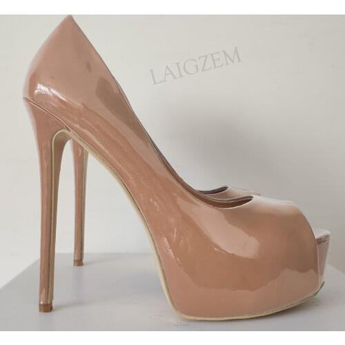 SEIIHEM Women Platform Pumps Shiny Slip On Peep Toe Thin High Heels Sandals Party Prom Wedding Shoes Woman Plus Size 42 47 50 52