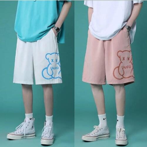 Bear Print Shorts 100% Cotton Joggers For Women Summer Shorts High Waist Wide Leg Sweatpants Harajuku Sport Running Loose Shorts