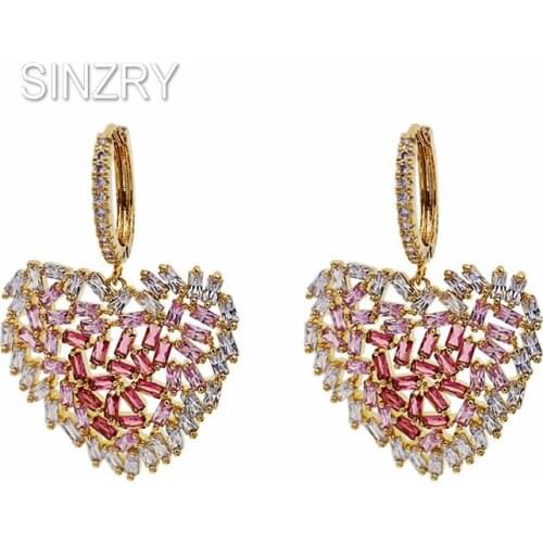 SINZRY sweety pink cubic zircon peach heart drop earrings fashion creative earrings for women costume jewelry