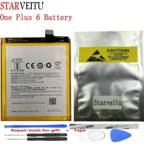 STARVEITU BLP657 Battery for Oneplus 6 Mobile Phone Replacement A6001 Li-polymer Batteries 3300mAh 100% Test