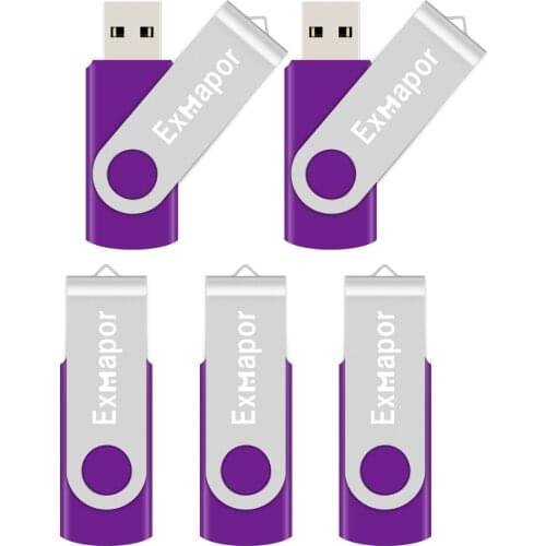 Exmapor 5 Pack 16GB Swivel 32GB USB Flash Drive for Data Storage and Sharing, 8GB 4GB USB 2.0 Thumb Drive with Key chain Purple