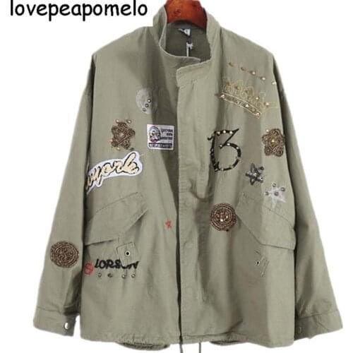 2018 Spring And Autumn New Korean College Wind Loose Large Yard BF Badge Patch Rivet Tooling Windbreaker Women Coat D110