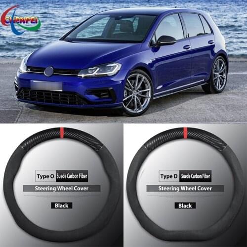 Four Seasons Universal Non-Slip Carbon Fiber Suede Steering Wheel Cover For Volkswagen Golf Car Interior Accessories