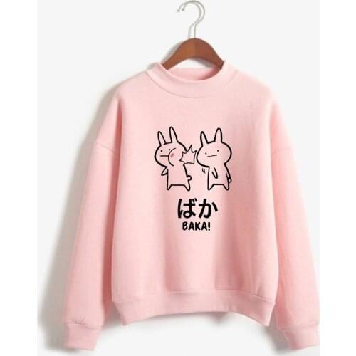 WAWNI Baka Rabbit Slap Turtlenecks Japan Anime Harajuku Funny Kawaii Thin Sweatshirt Casual Sweatshirt Pullover Sweatshirt