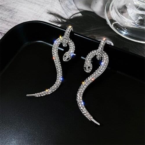 XIALUOKE New Tassel Crystal Drop Earrings For Women Personality Snake Shape Rhinestone Dangle Earring Fashion Holiday Jewelry