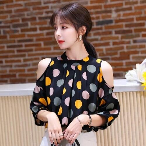 Women Shirts Summer Blouse Women Polka Dot Off Shoulder Chiffon Shirt Summer Loose Shirt Top Blusas