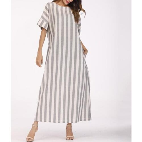 Women Boho Striped Summer Dress 2021 Cotton Linen Casual Big Size Loose Baggy Kaftan Long Maxi Dress Plus Size 4xl 5xl Vestidos