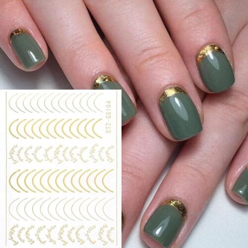 Gold Silver 3D Nail Stickers Metal Black Geometric Tassel Strip Line Adhesive Transfer Decals Nail Art DIY Design Decoration New