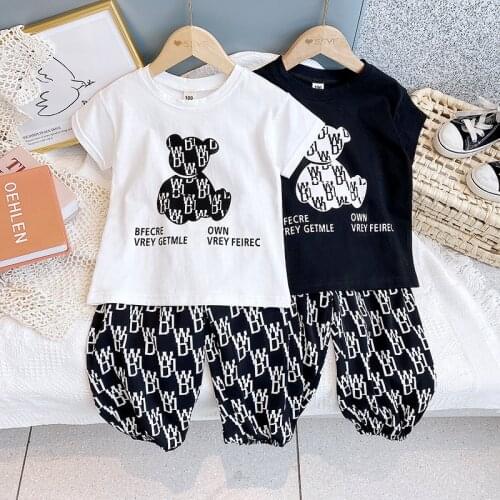 2021 2pcs Summer Baby Girls Children Causal Letter Printing Suit T-shirt + Shorts Girls Clothes Kids Clothes sets 2-7