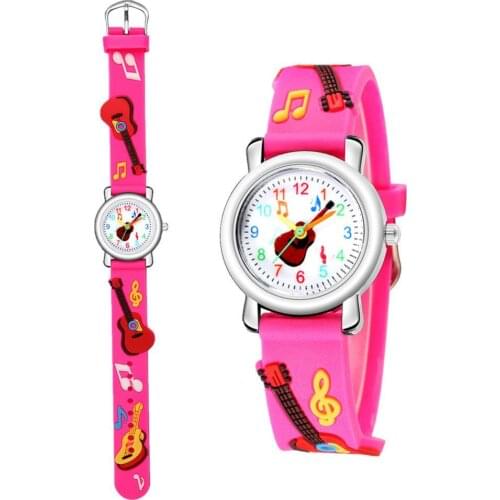 40%HOT 3D silicone strap embossed cartoon guitar pattern cute sports student children quartz watch gift