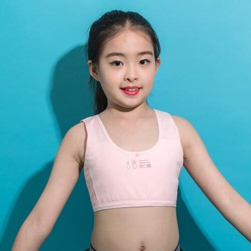 5pcs/lot Childrens Breast Care Girls Sports Bra Hipster Cotton Teenage Girl Underwear Summer Kids Cartoon Vest Bras Young Tops
