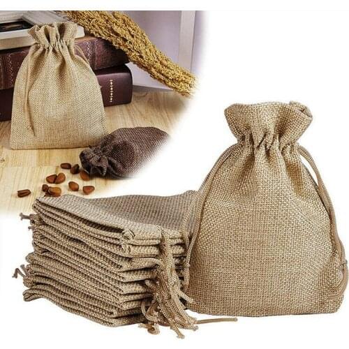 50pcs Small Burlap Jute Hessian Wedding Birthday Party Drawstring Favor Gift Christmas Candy Bags Drawstring Pouches