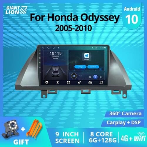 2DIN Android10 Car Radio For Honda Odyssey 2005-2010 6G+128G Auto Radio Touch Screen Car Stereo GPS Navigation Bluetooth Player