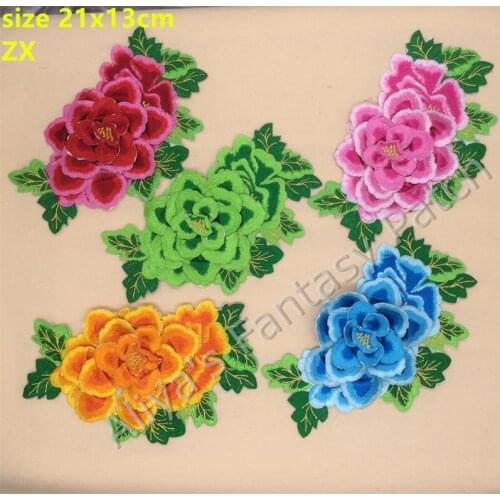 1 pcs Big Size 3D Peony Flowers Embroidered iron on Motif sew on hotfix Full Dress Evening wear Applique 5 colors to select