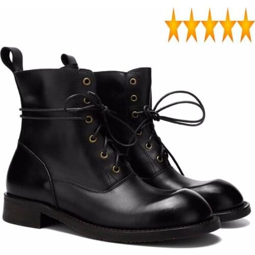 Genuine Winter Handmade Mens Cowhide Leather Work Safety Man Lace Up Shoes High Top Vintage Motorcycle Ankle Boots