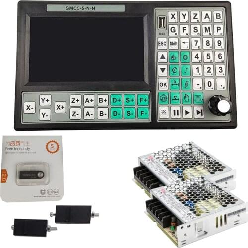 CNC USB controller SMC5-5-N-N 5-axis off-line Mach3 500KHz G-Code 7-inch large screen 75W12V DC switching power supply