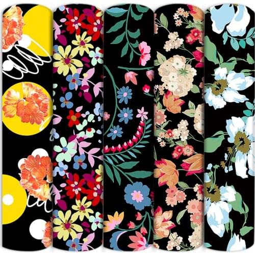 Floral Printed Black Series Polyester Cotton Fabric for Tissue Sewing Quilting Fabrics Needlework Material DIY Handmade,c20339