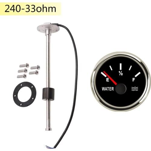Boat Car 52mm Water Level Gauge With 150 200 250 350 450 500 mm Sensor Stainless Steel Sending Unit For 240~33 ohm Gauges