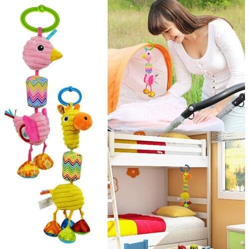 36cm Baby Bed Pram Hanging Wind Chimes Toys Infant Cute Cartoon Animal Hand Rattle Soft Stuffed Plush Toys Mobile Phone Straps