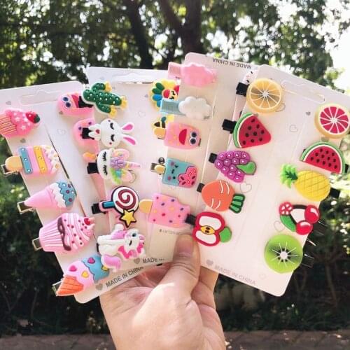 2021 New INS Ice Cream Cloud Fruit Flower Childrens Hairpin Cute Girl Baby Side BB Clip Korean Soft PVC Hair Accessories