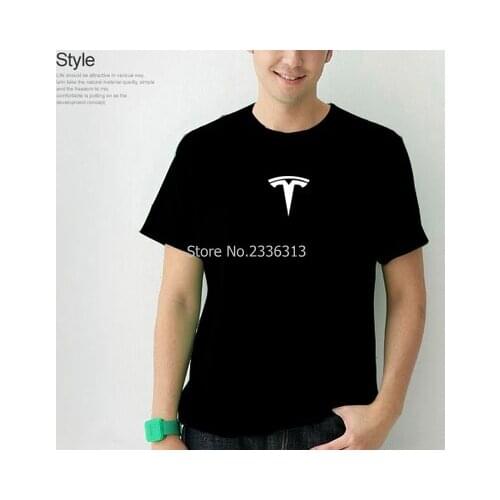 Summer Short Sleeve Electric Car Tesla T-shirt Cotton for male solid colour Round neck T Shirt