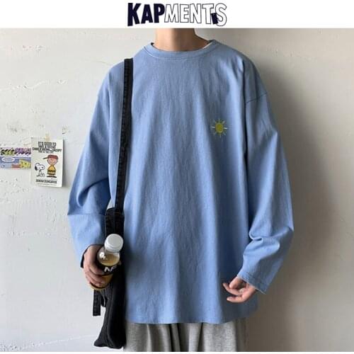 KAPMENTS Men Spring Vintage Moon Graphic T Shirts 2021 Mens Streetwear Solid Long Sleeve T-Shirts Male Oversized Harajuku Tees
