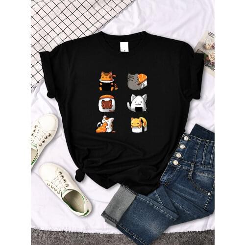 T-Shirt Cartoon Lovely Sushi Cat Printing Womens T Shirt Casual Cotton Tshirts For Women Hip Hop Gothic Women Short Sleeve Tops