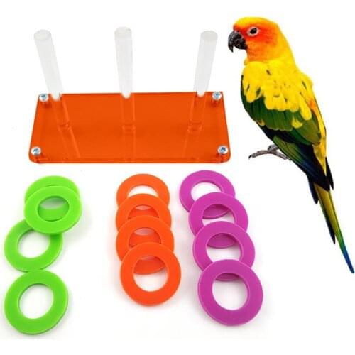 Bird Toys Wooden Bird Parrot Platform Plastic Ring Intelligence Training Chew Toy Bird Toy Supplies Pet Develop Intelligence