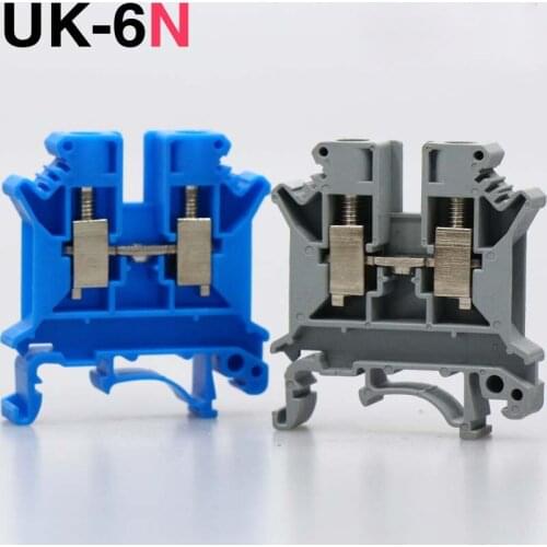 50PCS UK-6N 6square voltage terminal block rail type DIN rail universal combination terminal block multi color UK-6N