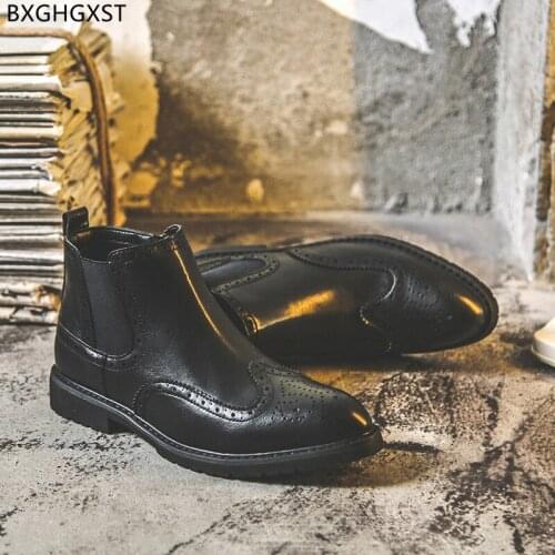 Brown Chelsea Boots Men for Men Male Ankle Boots for Man 2021 Black Leather Boots Men Brogues Man Shoes High Quality Chaussure