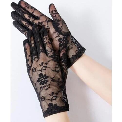 Fashion Sexy Summer Female Full Finger Sunscreen Short Lace Gloves Women Sun Protection Driving Rose Flower Pattern Mitten M2