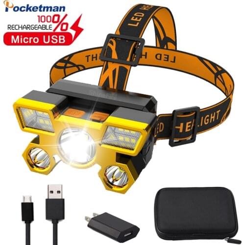60000LM 5LED With Built-in 18650 Battery Headlamp Portable Headlight Waterproof Head Lamp Torch Lanterna Fishing Camping Lamp