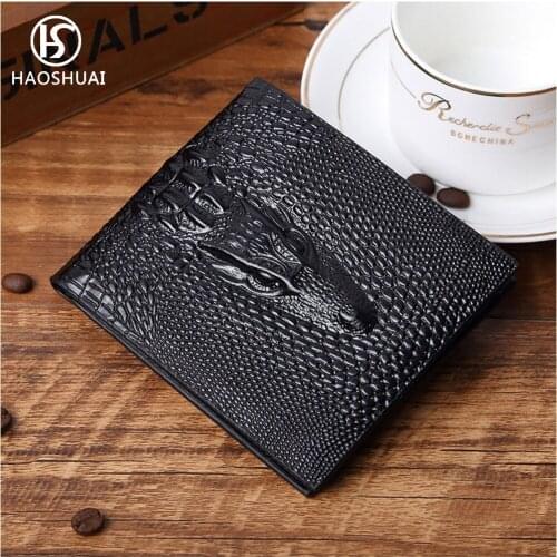 New Men Leather Short Wallet Crocodile Purse Men Credit Card Holder Case Purse 5 Card Slot Wallet Business Bifold Brand