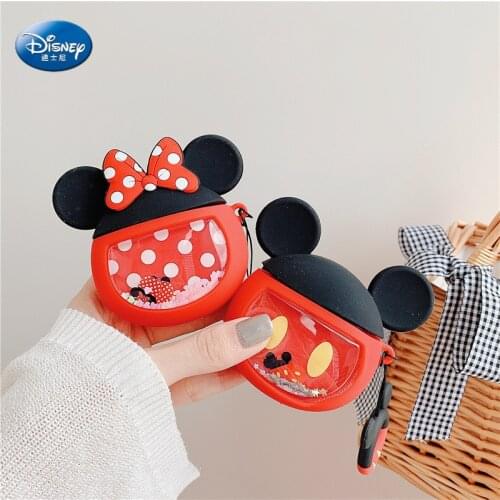 Disney 3D Mickey Minnie Soft Silicon Earphone Case For Apple Airpods 1 2 Bluetooth Headphones Liquid Sequin Protective Cover