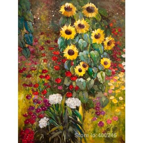 Canvas art sunflowers oil Paintings by Gustav Klimt Farm Garden with Sunflowers Yellow wall decor Hand painted High quality