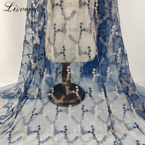 New 1yard Retro blue Gold thread Net yarn embroidery lace fabric,DIY Handmade wedding dress clothes skirt material